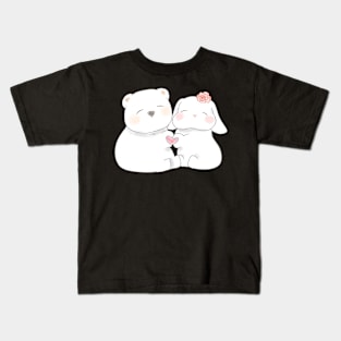 White bear anda Rabbit Couple Love | Bunniesmee Kids T-Shirt